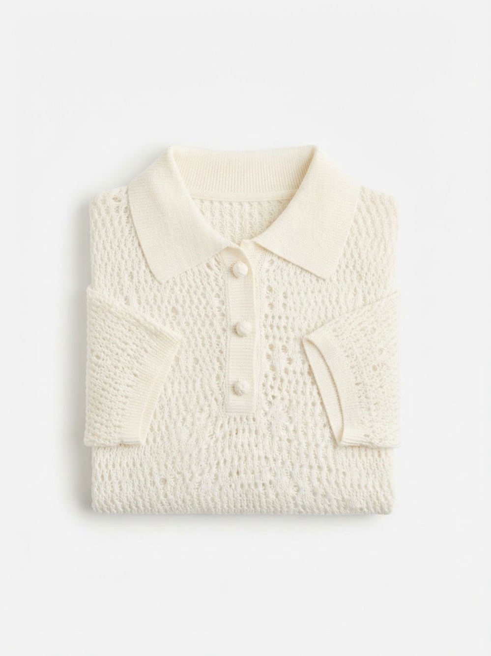 TRUTH by Republic Ivory Open Knit Polo Sweater with Knit Buttons Large